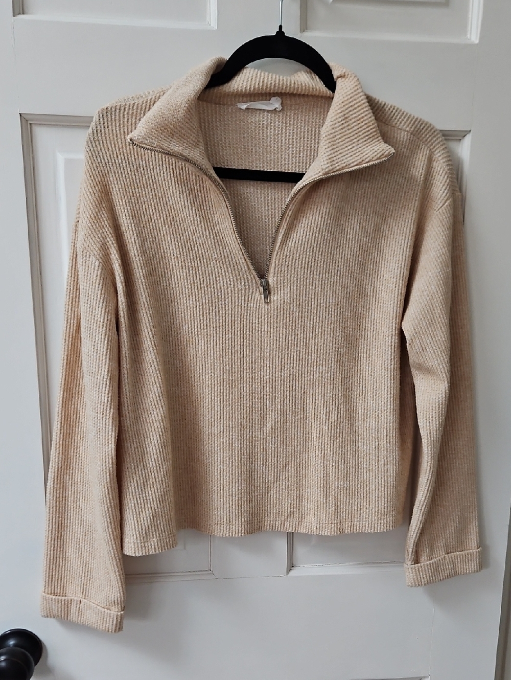 Lush Tan Ribbed Quarter-Zip Collared Shirt